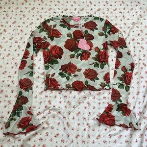 Sugar thrills NWT rose floral sheer long sleeve top